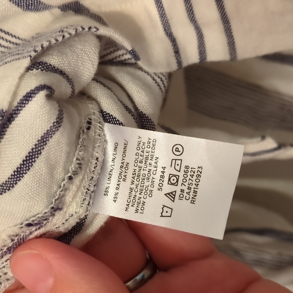 Loft 55% Linen Button Down Striped Coastal Grandma Boho Minimalist Shirt Size L - Picture 5 of 6